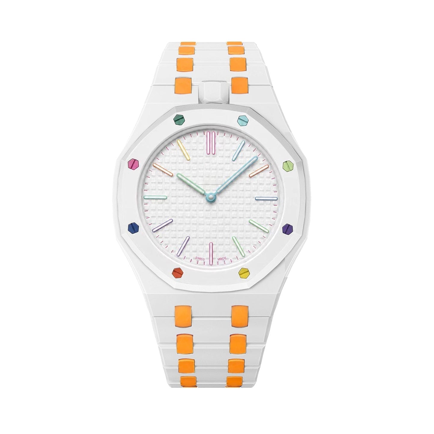 [Zalyn]OAK POP EXCLUSIVE WHITE AND ORANGE BIOCERAMIC STRAP