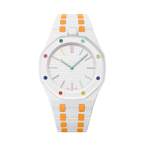 [Zalyn]OAK POP EXCLUSIVE WHITE AND ORANGE BIOCERAMIC STRAP