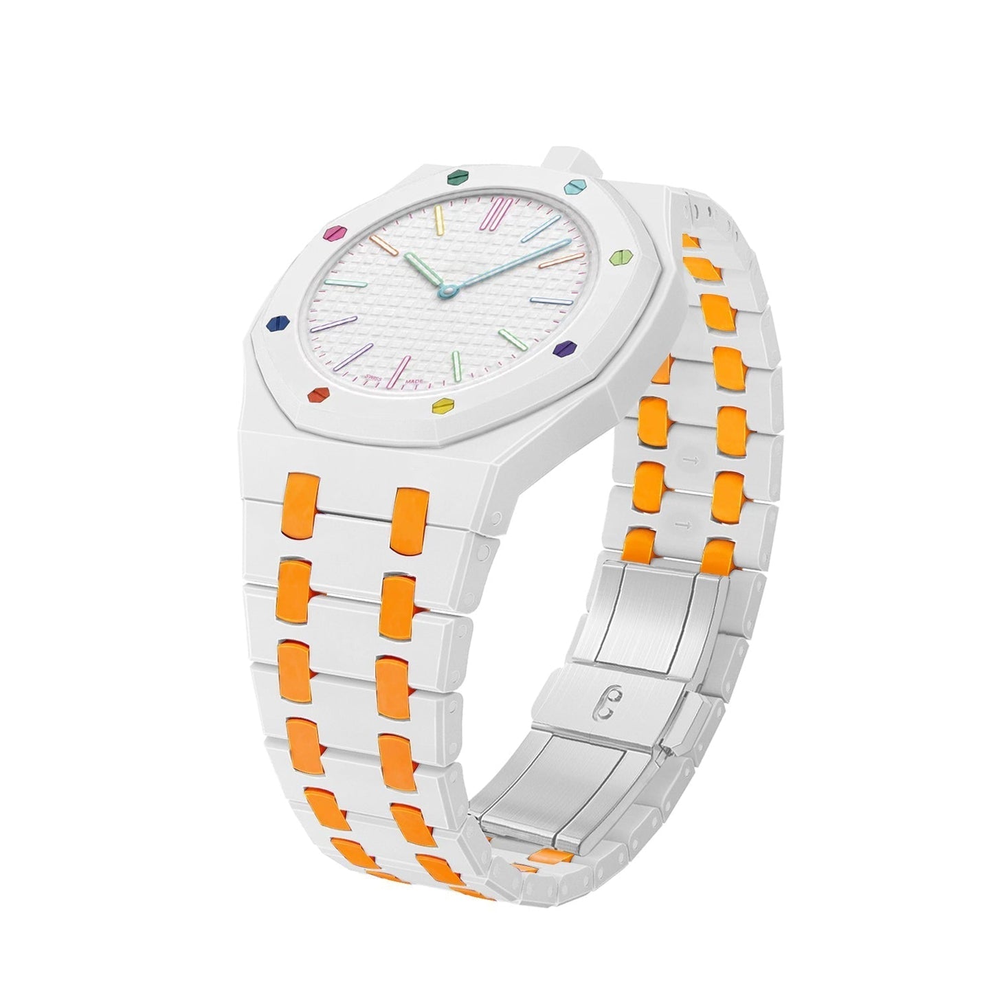 [Zalyn]OAK POP EXCLUSIVE WHITE AND ORANGE BIOCERAMIC STRAP