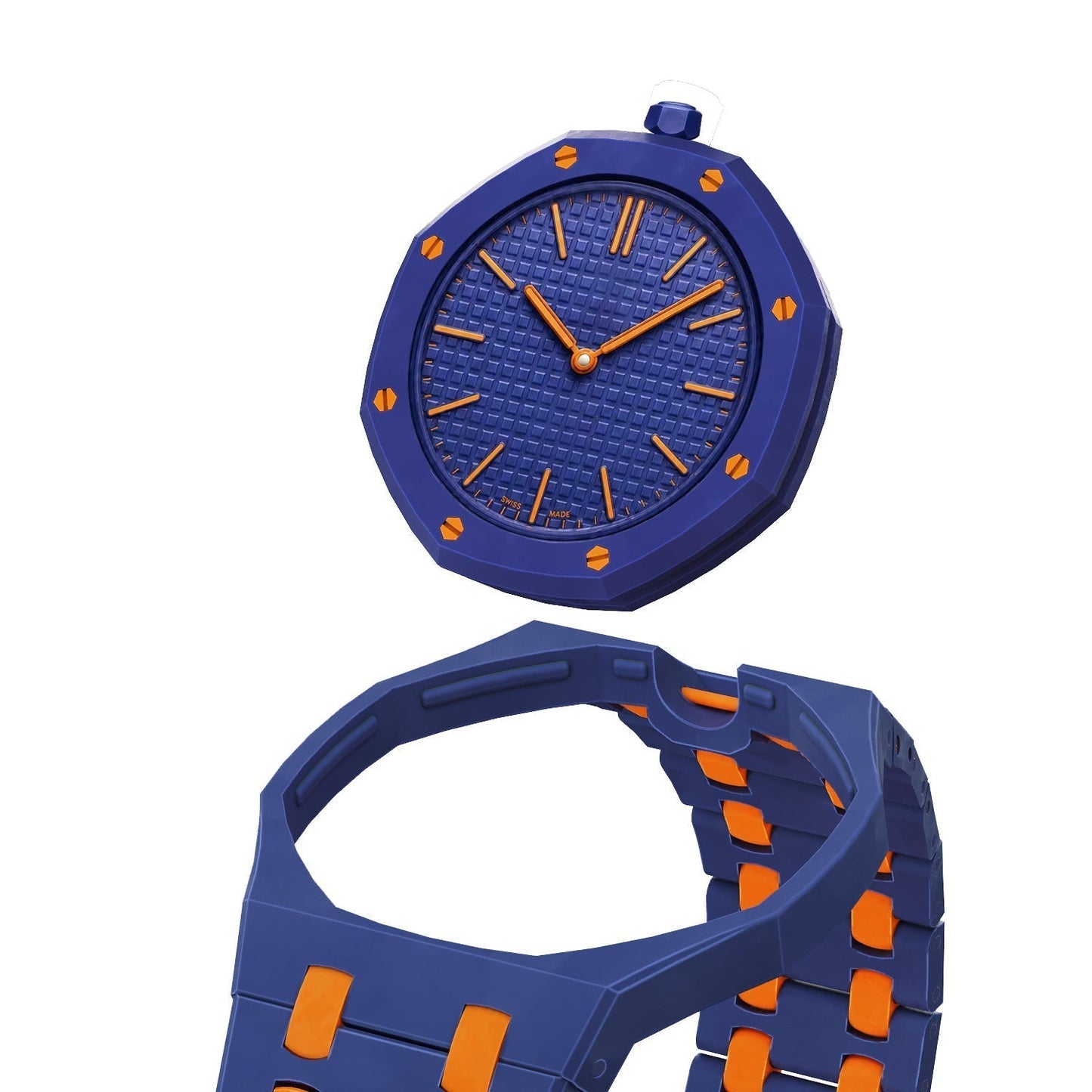 [Zalyn]OAK POP EXCLUSIVE DARK BLUE AND ORANGE BIOCERAMIC STRAP