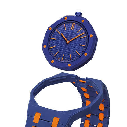 [Zalyn]OAK POP EXCLUSIVE DARK BLUE AND ORANGE BIOCERAMIC STRAP
