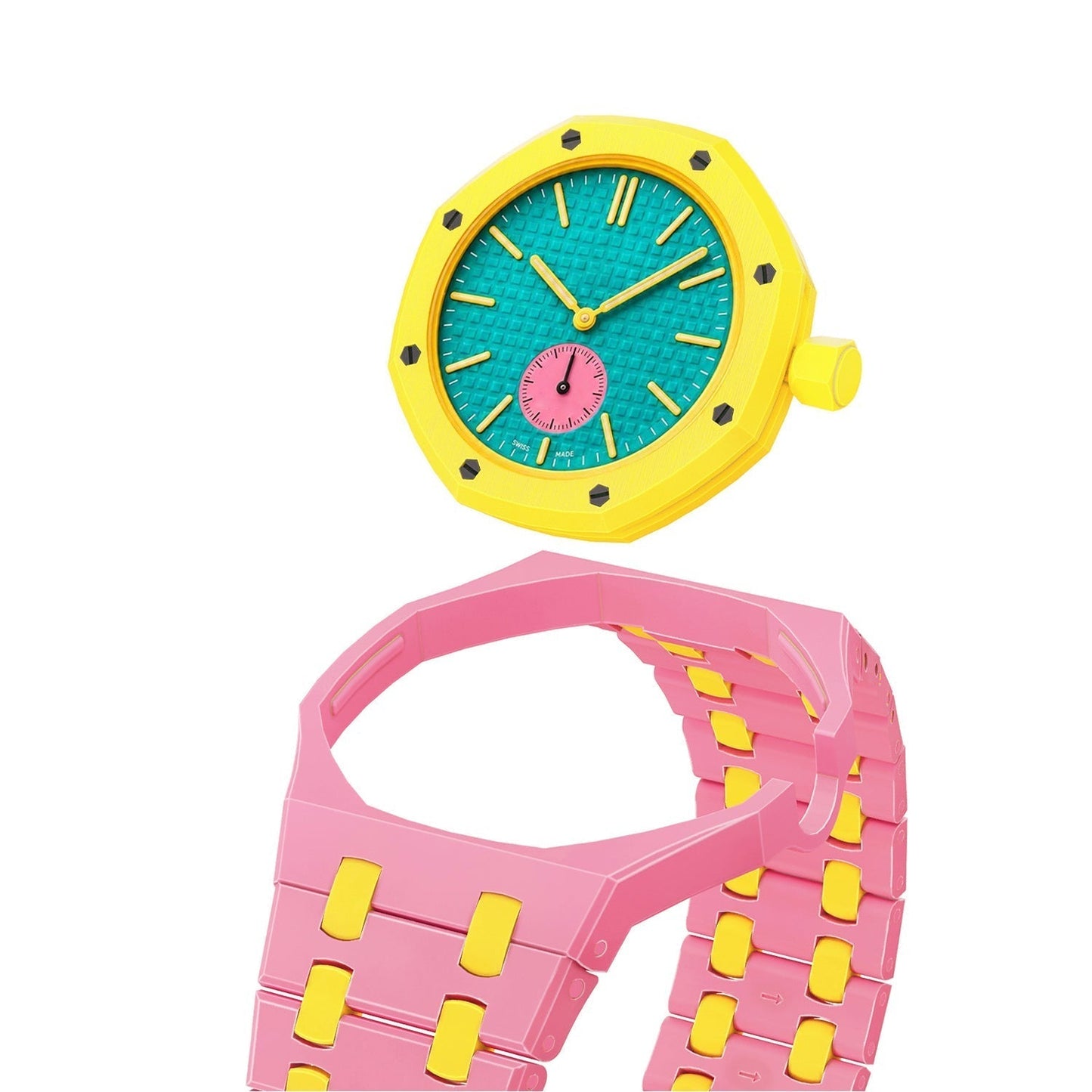 [Zalyn]OAK POP EXCLUSIVE PINK AND YELLOW BIOCERAMIC STRAP
