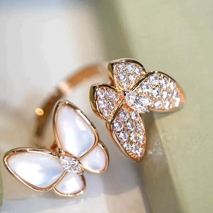 [Zalyn Jewelry ]TWIN BUTTERFLY DIAMOND MOP RING