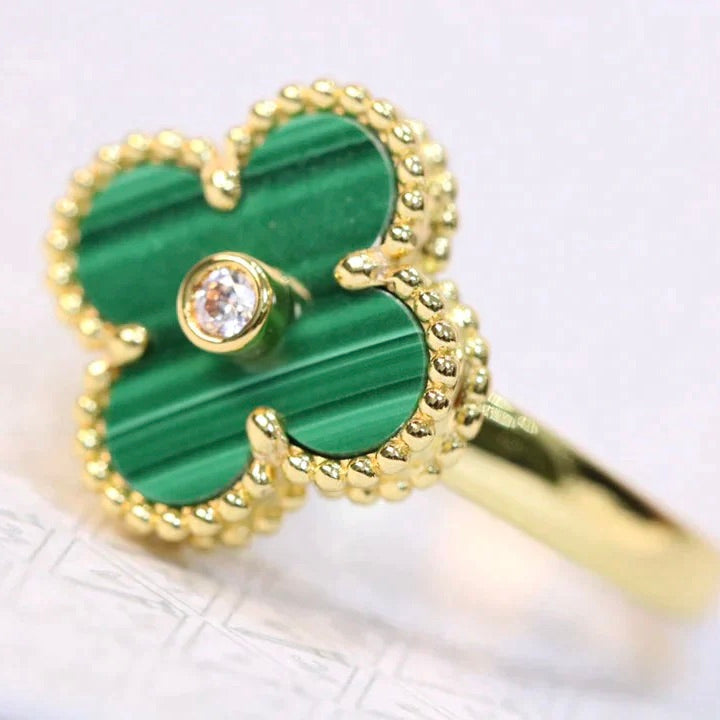 [Zalyn Jewelry ]CLOVER MALACHITE RING GOLD DIAMOND