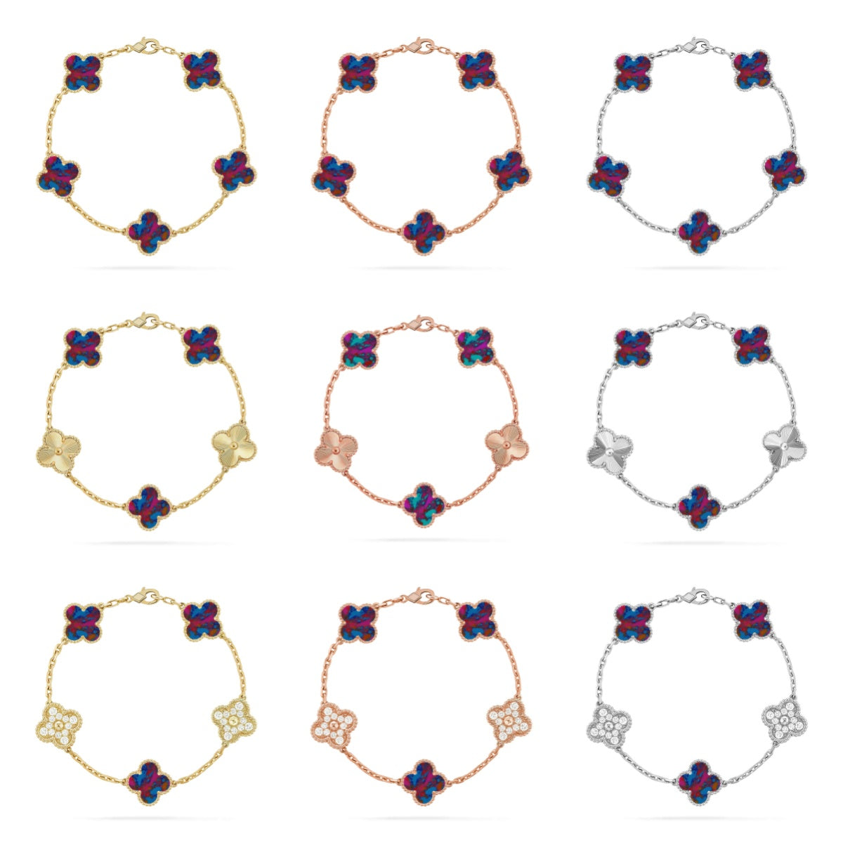 [Zalyn Jewelry ]CLOVER 5 MOTIF COLOR GEMSTONES BRACELET COLLECTION
