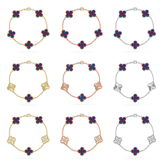 [Zalyn Jewelry ]CLOVER 5 MOTIF COLOR GEMSTONES BRACELET COLLECTION