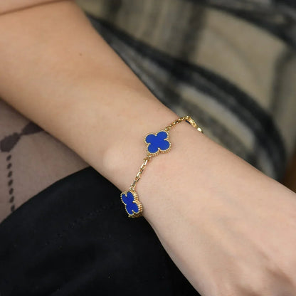 [Zalyn]LUCKY CLOVER 5-MOTIF BRACELET - BLUE AGATE COLLECTION
