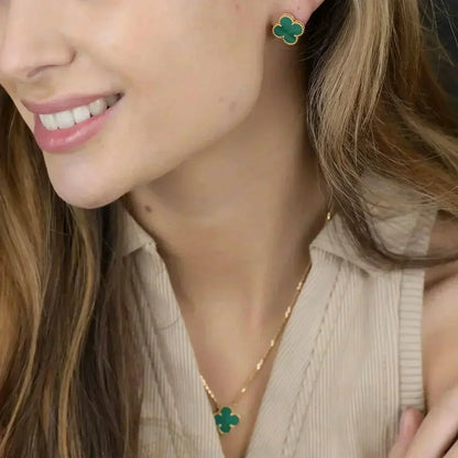 [Zalyn Jewelry ]CLOVER MINI 9.5MM MALACHITE  EARRINGS