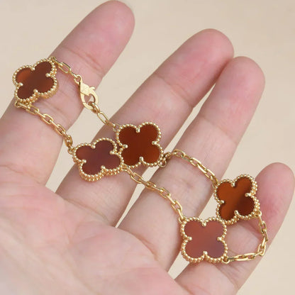 [Zalyn Jewelry ] CLOVER 5 MOTIF RED CORNELIAN BRACELET COLLECTION