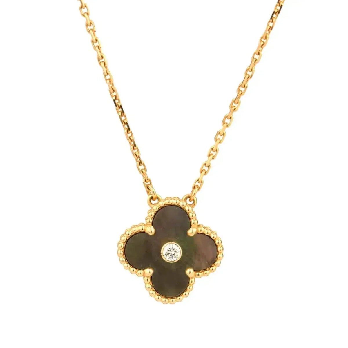 [Zalyn Jewelry ]CLOVER 15MM DIAMOND AND MOTHER-OF-GREY NECKLACE