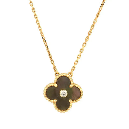 [Zalyn Jewelry ]CLOVER 15MM DIAMOND AND MOTHER-OF-GREY NECKLACE