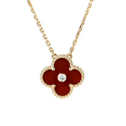 [Zalyn Jewelry ]CLOVER 15MM DIAMOND CARNELIAN NECKLACE