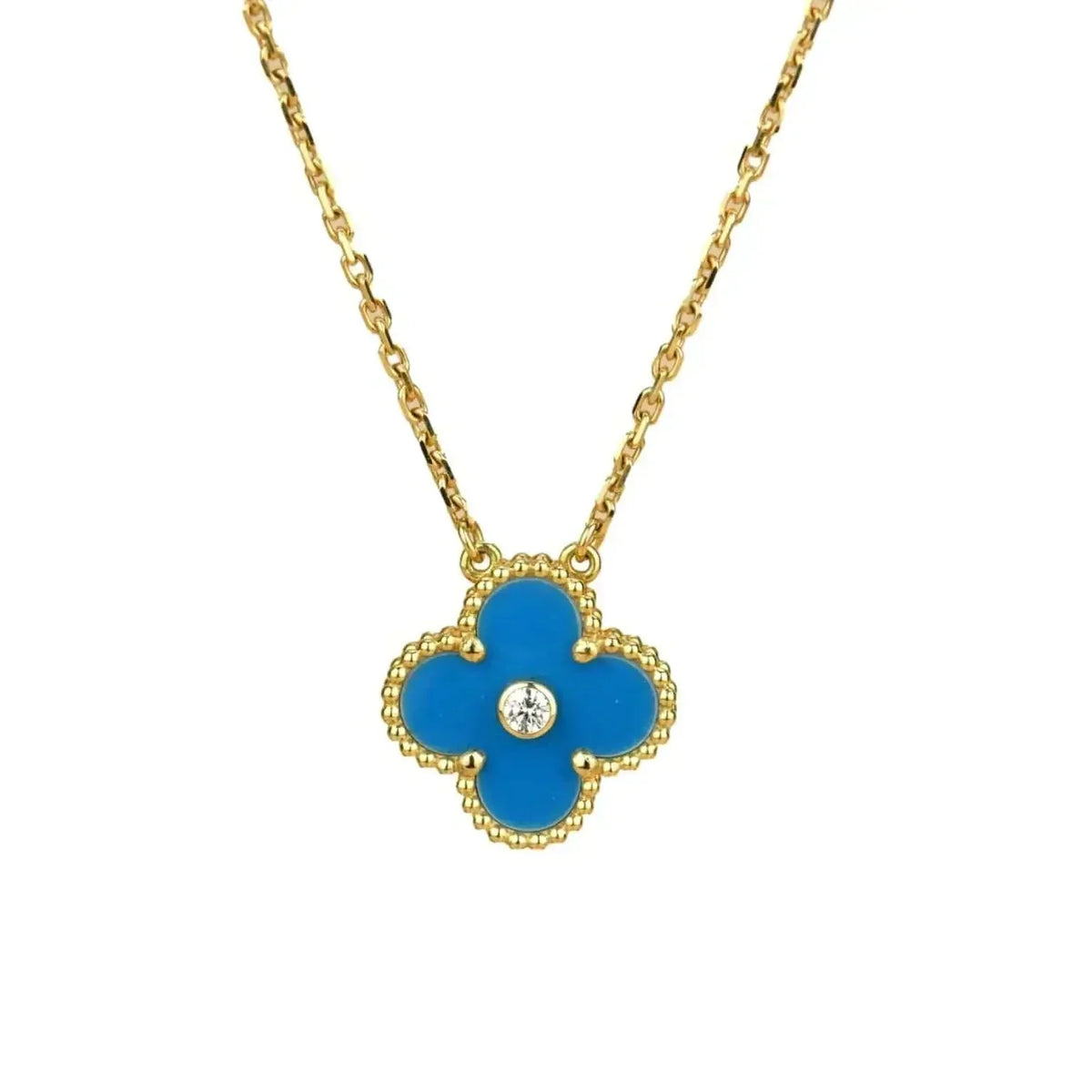 [Zalyn Jewelry ]CLOVER 15MM DIAMOND AND BLUE AGATE NECKLACE