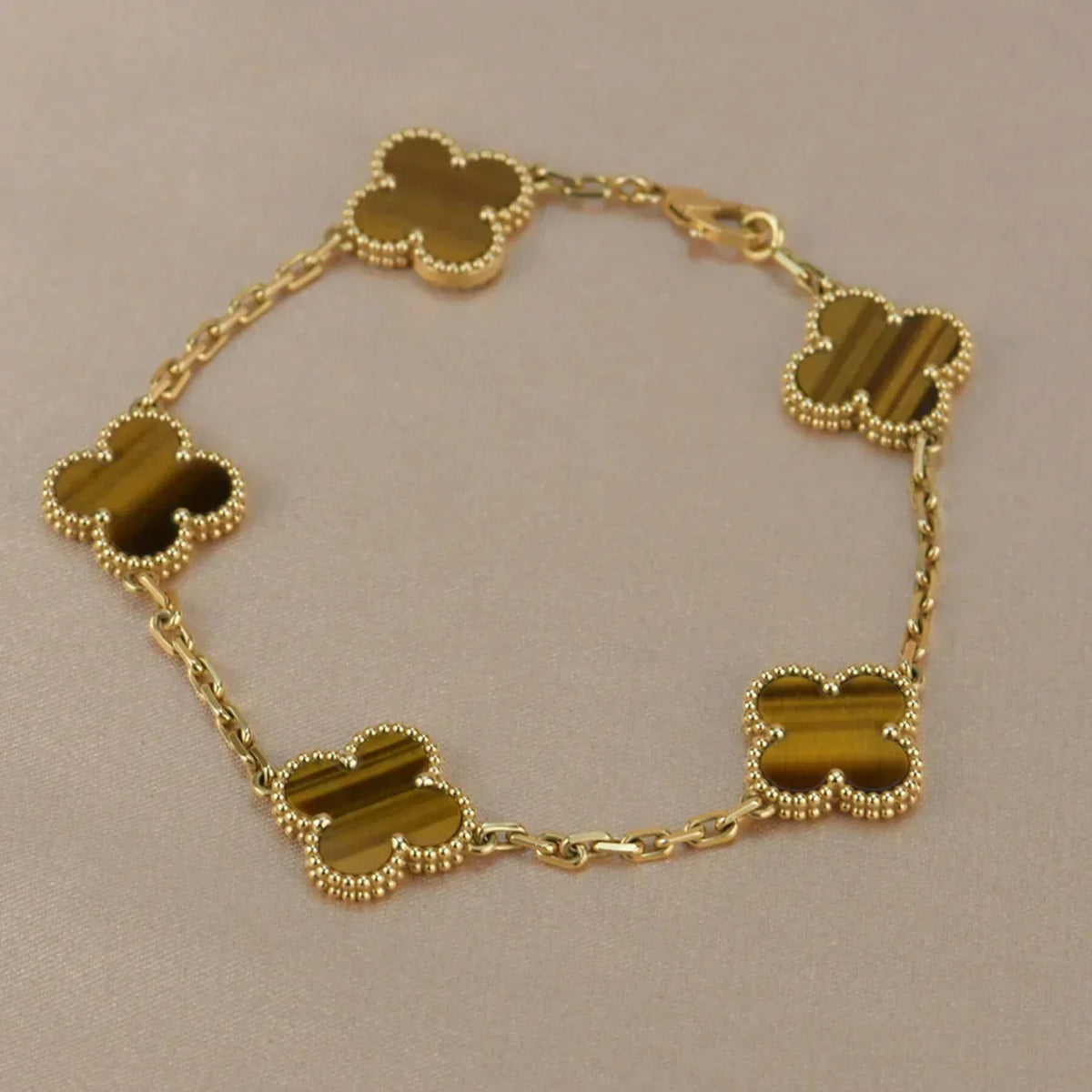 [Zalyn Jewelry ] CLOVER 5 MOTIFS TIGER EYE BRACELET COLLECTION