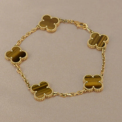 [Zalyn]LUCKY CLOVER 5-MOTIF BRACELET -  TIGER’S EYE COLLECTION