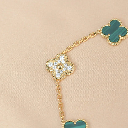 [Zalyn]LUCKY CLOVER 5-MOTIF BRACELET - MALACHITE COLLECTION