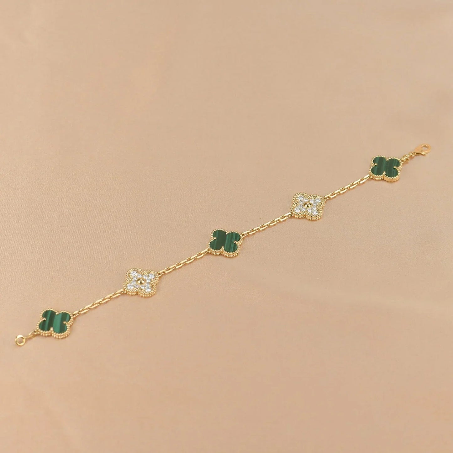 [Zalyn]LUCKY CLOVER 5-MOTIF BRACELET - MALACHITE COLLECTION