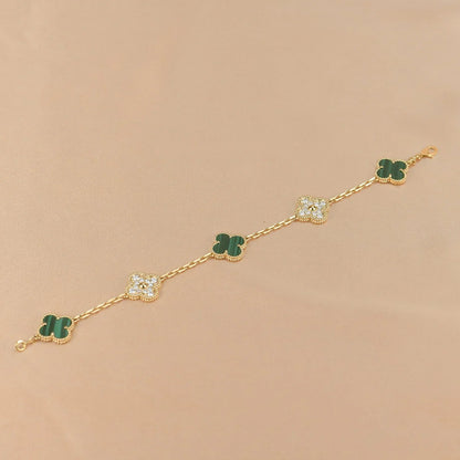 [Zalyn]LUCKY CLOVER 5-MOTIF BRACELET - MALACHITE COLLECTION