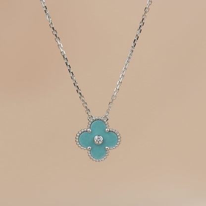 [Zalyn Jewelry ]CLOVER 15MM DIAMOND SVRES PORCELAIN  NECKLACE SILVER