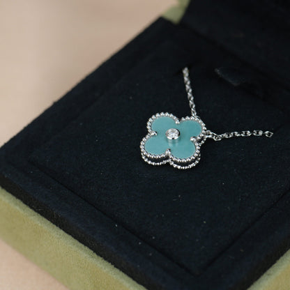 [Zalyn Jewelry ]CLOVER 15MM DIAMOND SVRES PORCELAIN  NECKLACE SILVER
