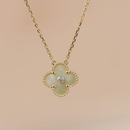 [Zalyn Jewelry ]CLOVER 15MM DIAMOND GOLD MOTHER OF PEARL NECKLACE