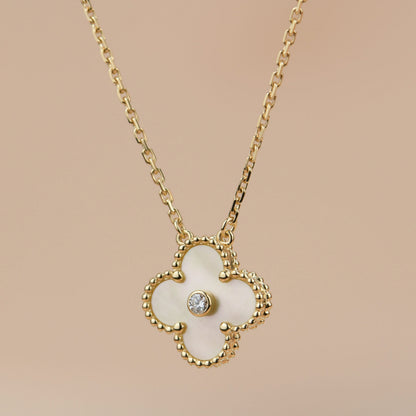 [Zalyn Jewelry ]CLOVER 15MM DIAMOND GOLD MOTHER OF PEARL NECKLACE