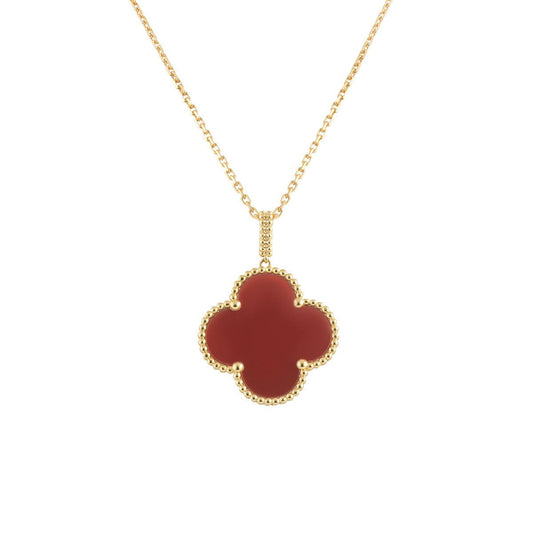 [Zalyn Jewelry ]CLOVER 25MM NECKLACE GOLD CARNELIAN