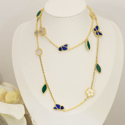 [Zalyn]LUCKY SPRING BUTTERFLY & FLOWER STATEMENT NECKLACE - 15-MOTIF FLORAL DESIGN