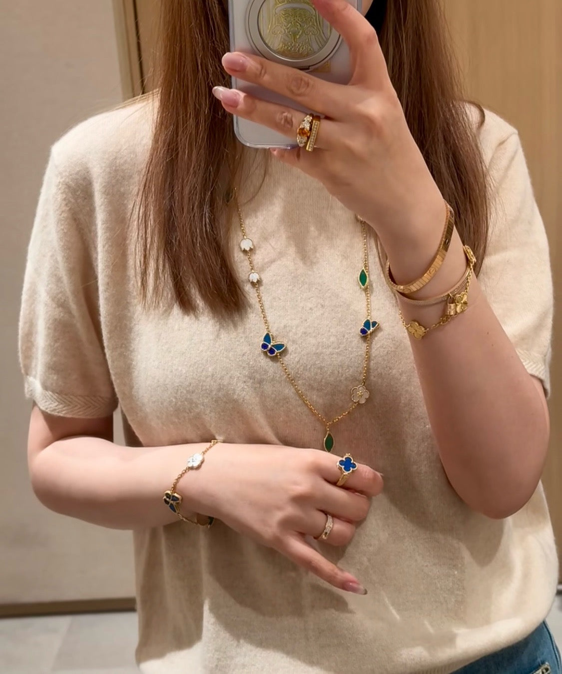 [Zalyn]LUCKY SPRING BUTTERFLY & FLOWER STATEMENT NECKLACE - 15-MOTIF FLORAL DESIGN