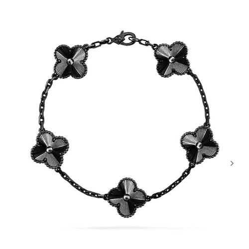 [Zalyn Jewelry ]CLOVER 5 MOTIF BLACK BRACELET