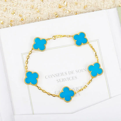 [Zalyn]LUCKY CLOVER 5-MOTIF BRACELET - TURQUOISE COLLECTION