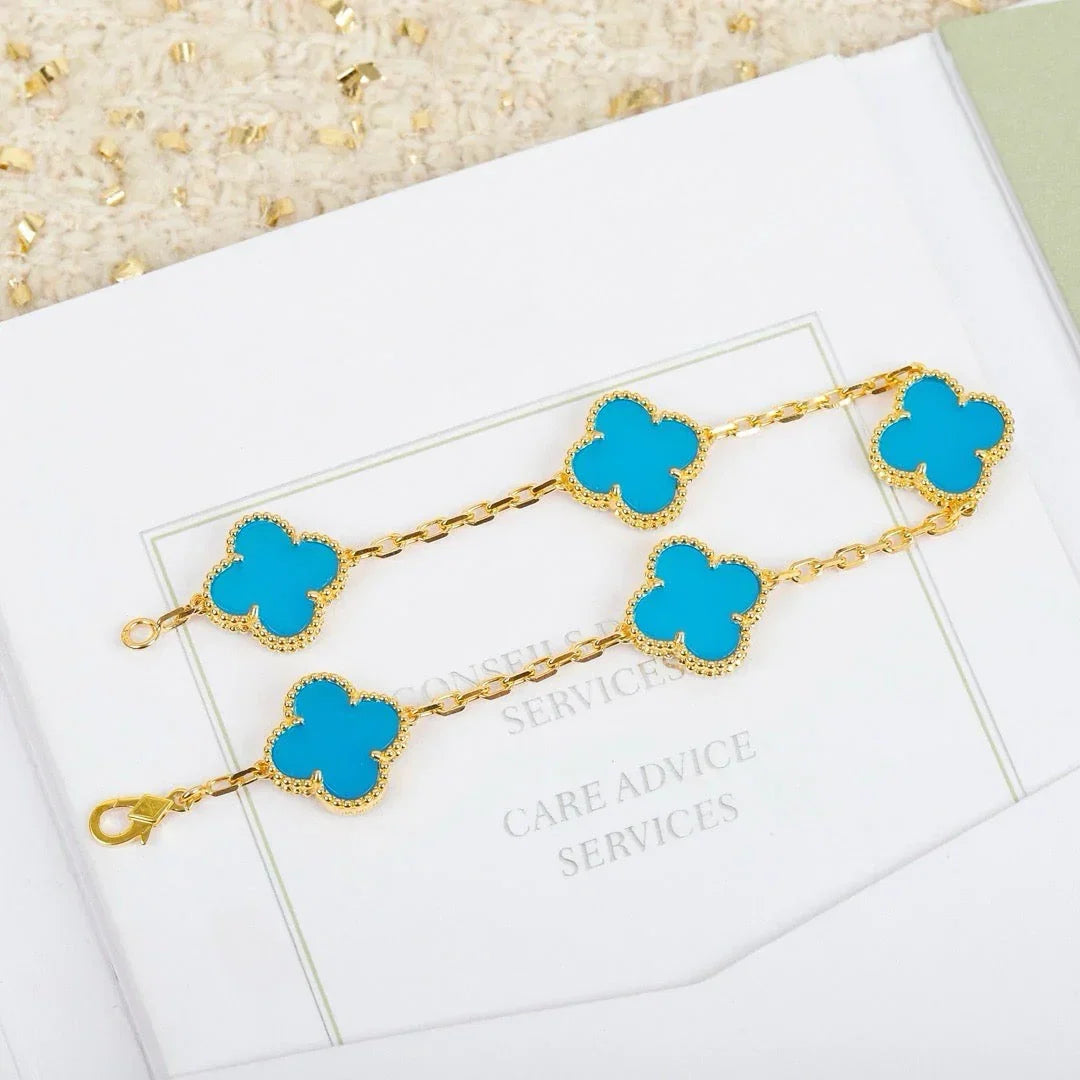 [Zalyn]LUCKY CLOVER 5-MOTIF BRACELET - TURQUOISE COLLECTION