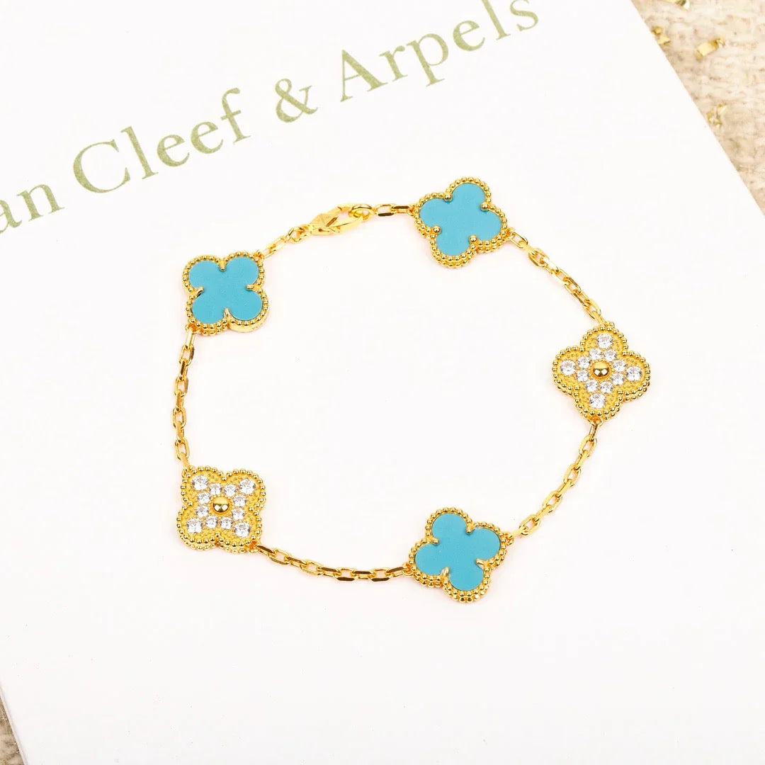 [Zalyn]LUCKY CLOVER 5-MOTIF BRACELET - TURQUOISE COLLECTION