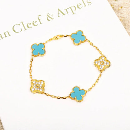 [Zalyn]LUCKY CLOVER 5-MOTIF BRACELET - TURQUOISE COLLECTION