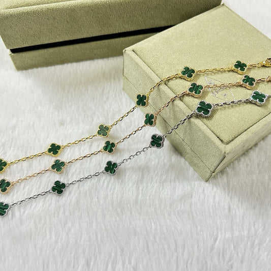 [Zalyn Jewelry ]CLOVER 6 MOTIF MALACHITE BRACELET