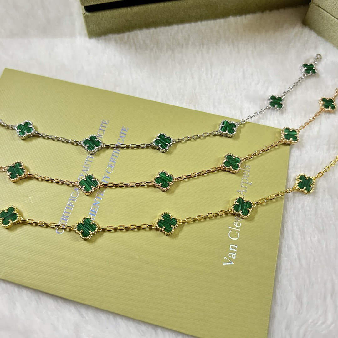 [Zalyn Jewelry ]CLOVER 6 MOTIF MALACHITE BRACELET