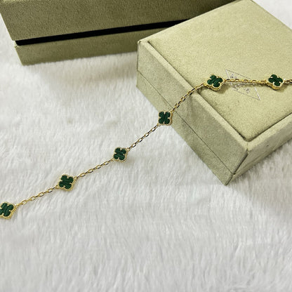[Zalyn Jewelry ]CLOVER 6 MOTIF MALACHITE BRACELET