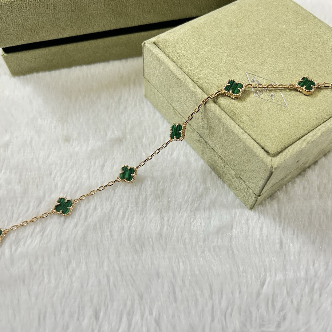 [Zalyn Jewelry ]CLOVER 6 MOTIF MALACHITE BRACELET