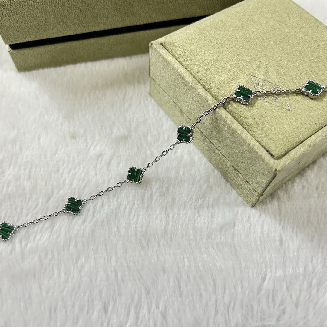 [Zalyn Jewelry ]CLOVER 6 MOTIF MALACHITE BRACELET