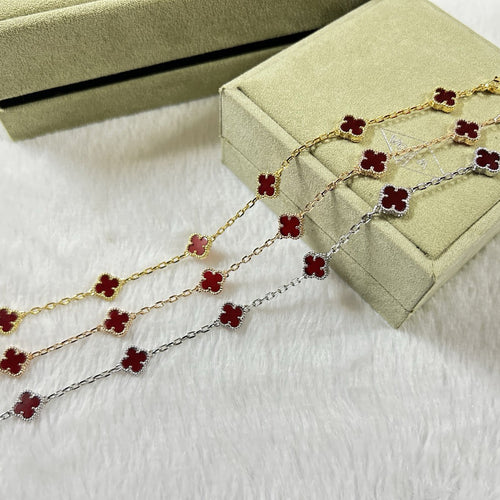 [Zalyn Jewelry ]CLOVER 6 MOTIF RED AGATE BRACELET