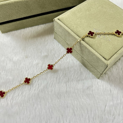 [Zalyn Jewelry ]CLOVER 6 MOTIF RED AGATE BRACELET