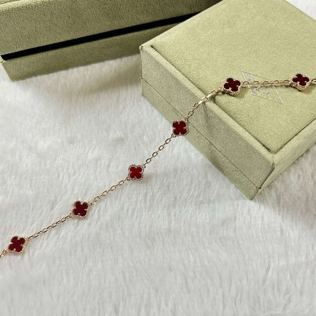 [Zalyn Jewelry ]CLOVER 6 MOTIF RED AGATE BRACELET