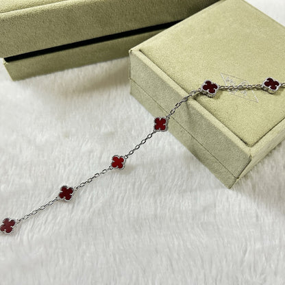 [Zalyn Jewelry ]CLOVER 6 MOTIF RED AGATE BRACELET