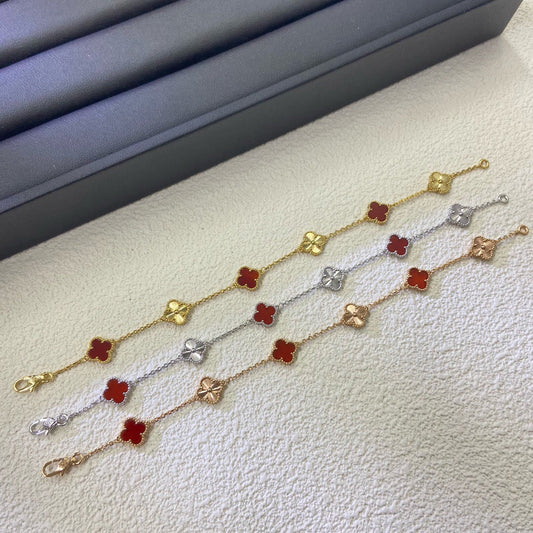 [Zalyn Jewelry ]CLOVER 6 MOTIF RED AGATE LASER BRACELET