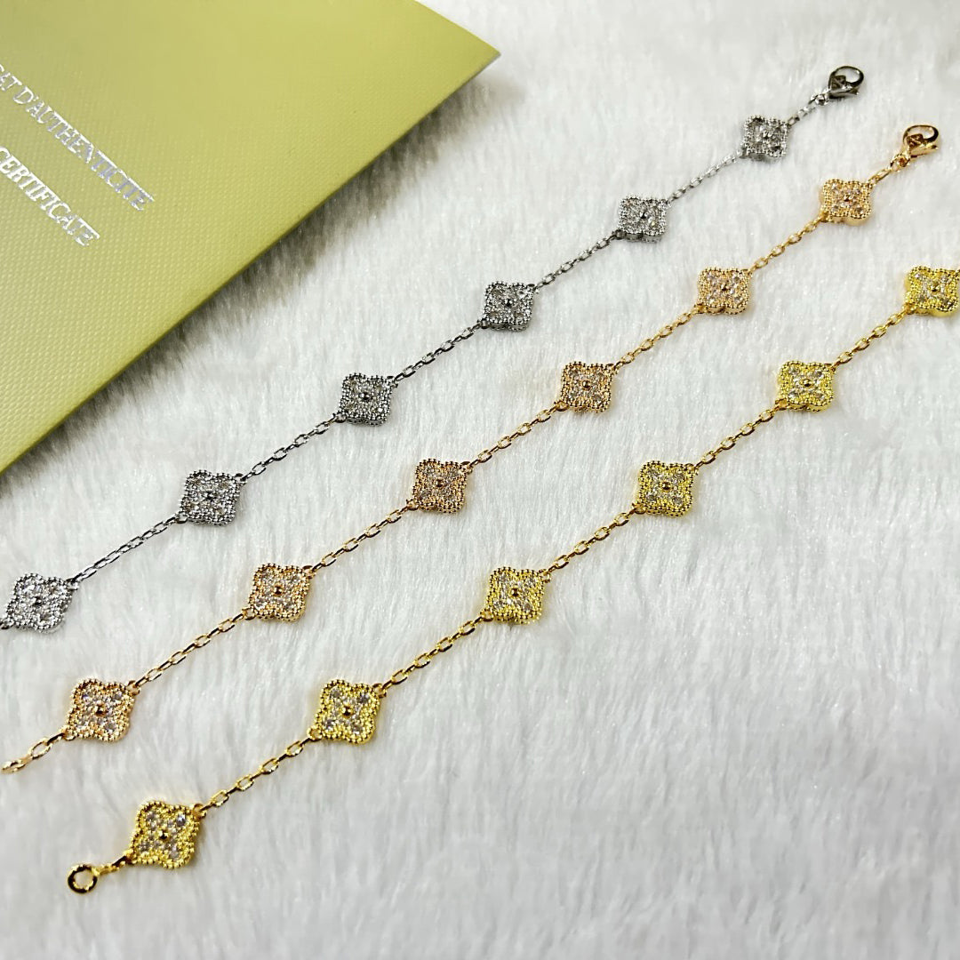 [Zalyn Jewelry ]CLOVER 6 MOTIF DIAMOND BRACELET