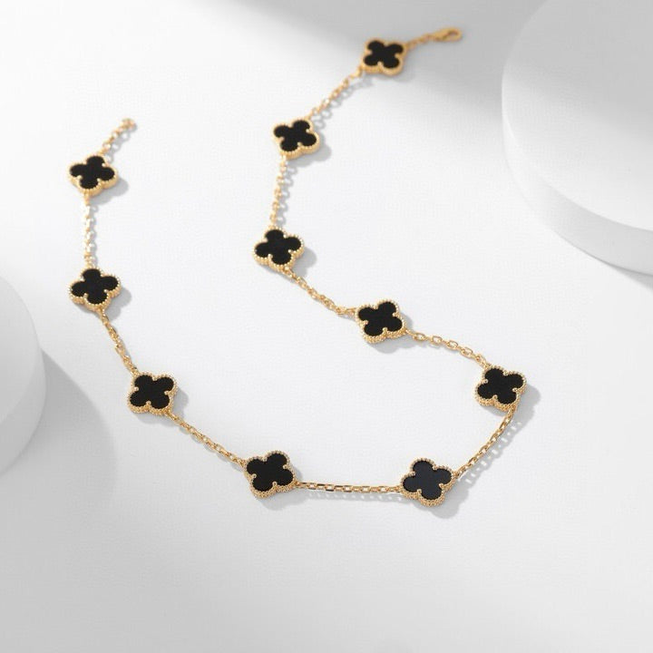 [Zalyn Jewelry ]CLOVER 10 MOTIFS ONYX NECKLACE