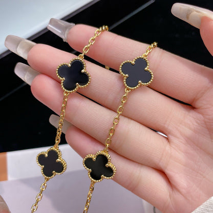 [Zalyn Jewelry ]CLOVER 10 MOTIFS ONYX NECKLACE
