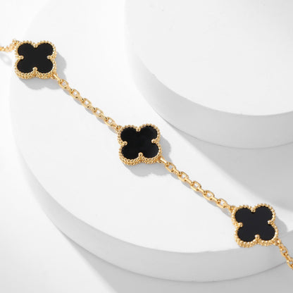 [Zalyn Jewelry ]CLOVER 10 MOTIFS ONYX NECKLACE