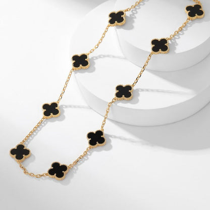 [Zalyn Jewelry ]CLOVER 10 MOTIFS ONYX NECKLACE