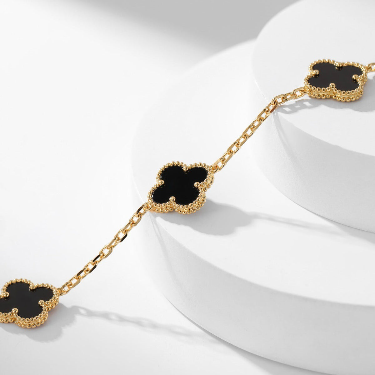 [Zalyn Jewelry ]CLOVER 10 MOTIFS ONYX NECKLACE